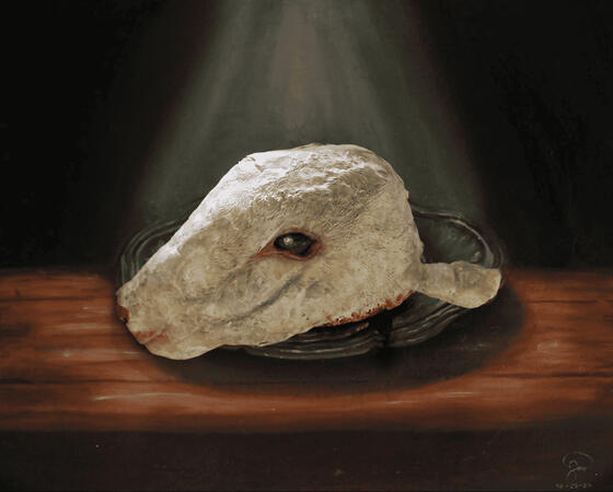 Dinner is Served (Sculpture: 12x6 in. Canvas 24x36 in.)